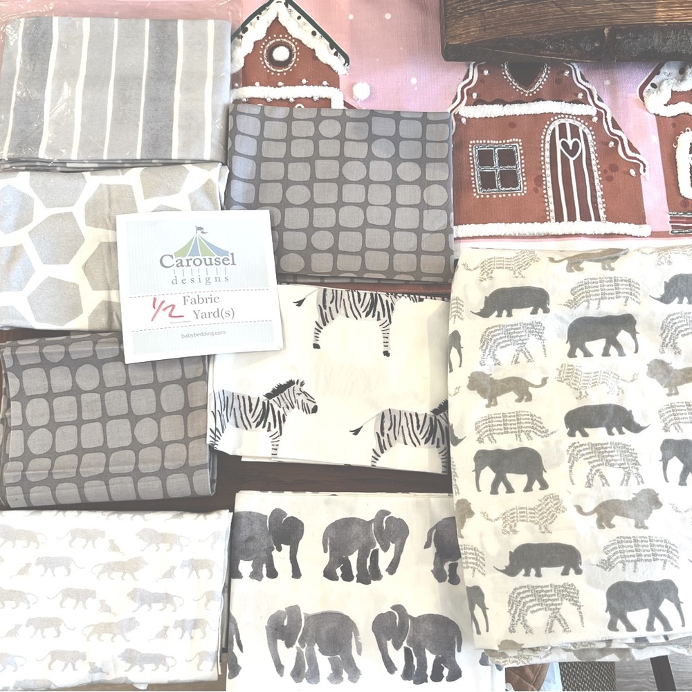 fabric from Spoonflower. 7 are 1/2 yd ($5 each). Multi animal is 3+ yd($15).